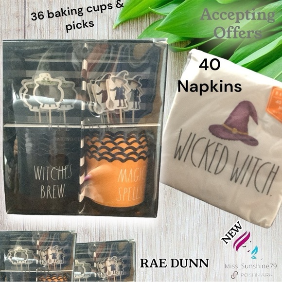 RAE DUNN NEW - 36 baking cups & picks witches brews & magic spells w/ napkins - Picture 4 of 5